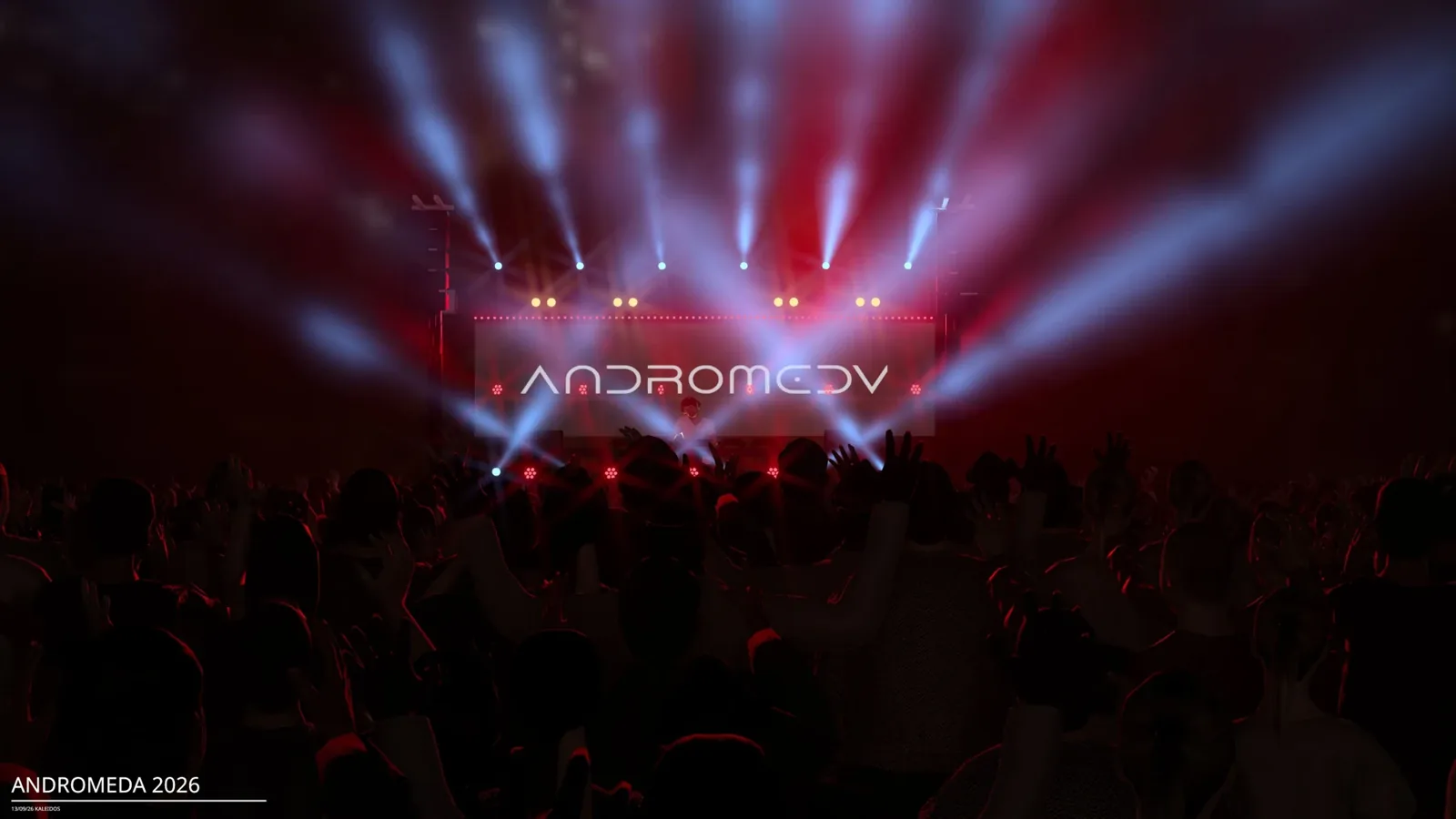 Palco illuminato durante Andromeda 2026