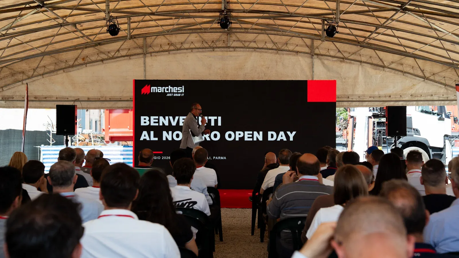 Relatore e pubblico durante l’Open Day Marchesi Gru